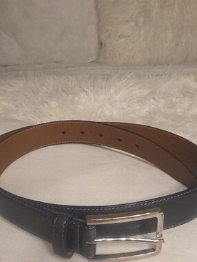 English Laundry Black Leather Belt with Brown Interior and Silver Buckle Size 40